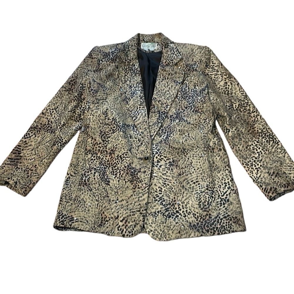 Vintage Bling Leopard Print Blazer, Animal Print Jacket, Small